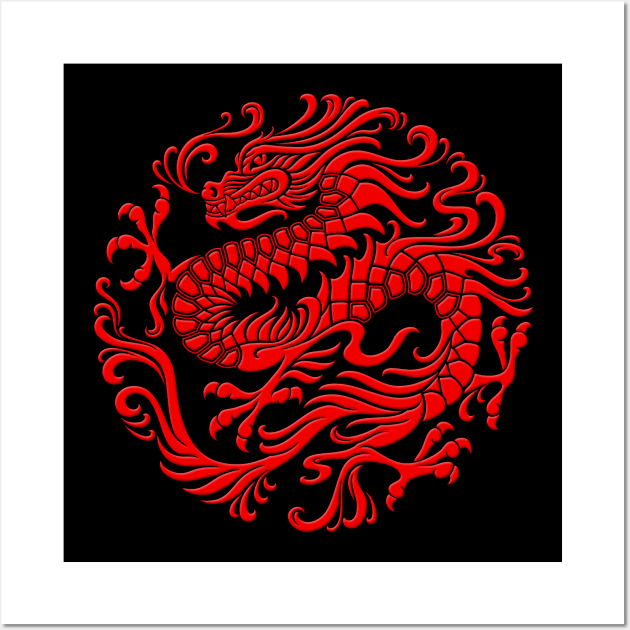 Traditional Red Chinese Dragon Circle Wall Art by jeffbartels